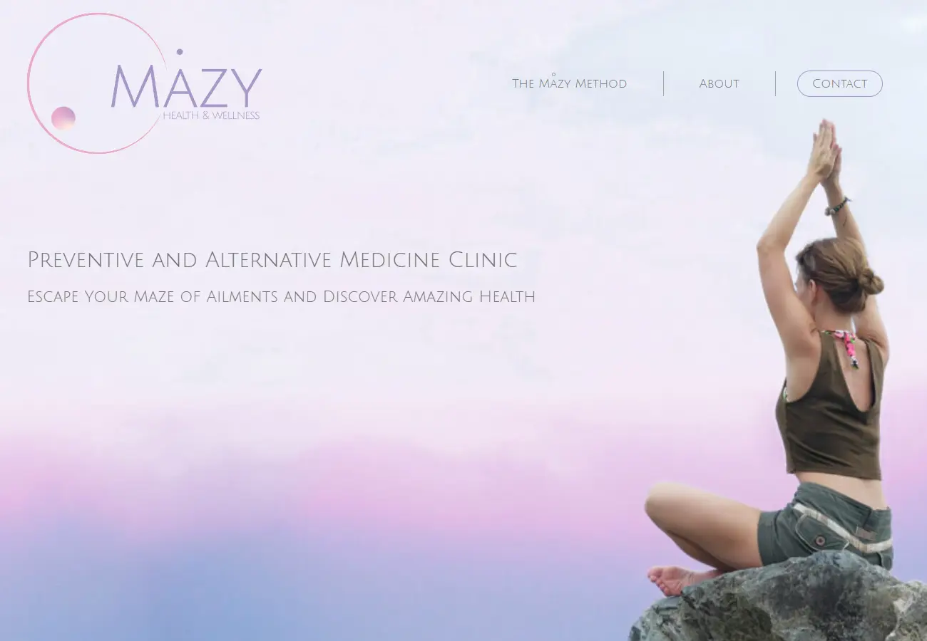 Mazy health and wellness homepage